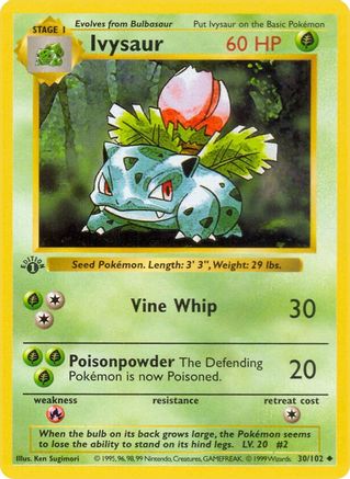 Ivysaur 030/102 - Base Set Shadowless 1st Edition - Uncommon