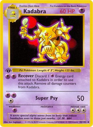 Kadabra 032/102 - Base Set Shadowless Unlimited - Uncommon