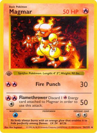 Magmar 036/102 - Base Set Shadowless 1st Edition - Uncommon