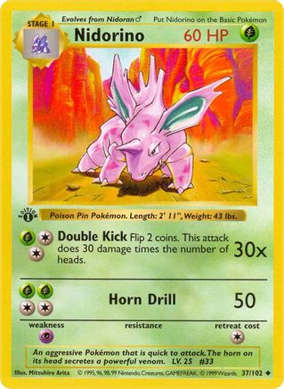 Nidorino 037/102 - Base Set Shadowless 1st Edition - Uncommon