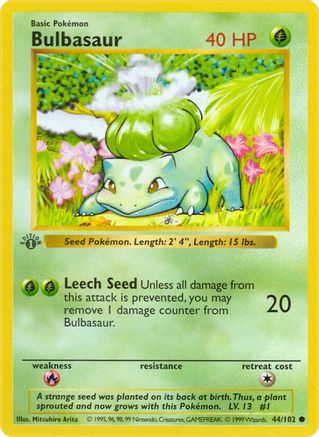 Bulbasaur 044/102 - Base Set Shadowless 1st Edition - Common