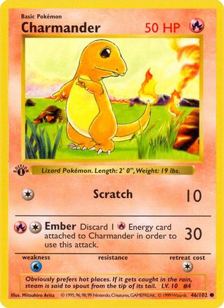 Charmander 046/102 - Base Set Shadowless 1st Edition - Common