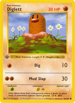 Diglett 047/102 - Base Set Shadowless 1st Edition - Common