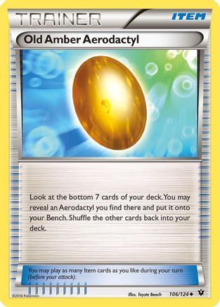 Old Amber Aerodactyl 106/124 - XY  Fates Collide Reverse Holofoil - Uncommon