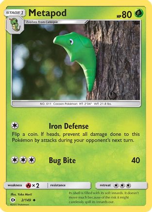 Metapod (2/149) - SM Base Set Reverse Holofoil - Uncommon