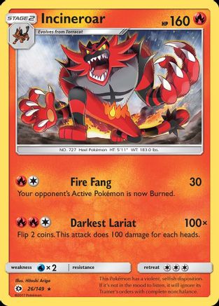 Incineroar (26/149) - SM Base Set Reverse Holofoil - Rare