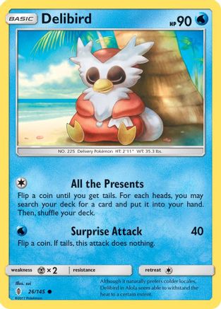 Delibird (26/145) - SM  Guardians Rising Reverse Holofoil - Common