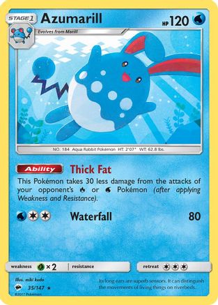 Azumarill - 035/147 - SM  Burning Shadows Reverse Holofoil - Rare