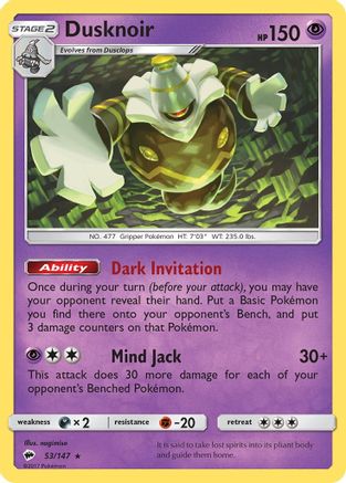 Dusknoir 053/147 - SM  Burning Shadows Reverse Holofoil - Holo Rare