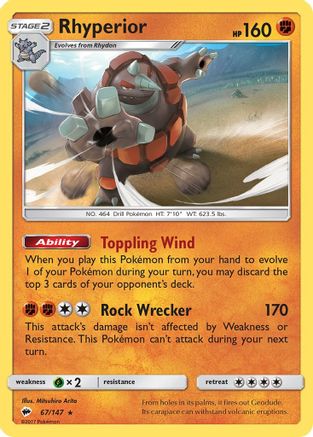 Rhyperior (67/147) - SM  Burning Shadows Holofoil - Holo Rare
