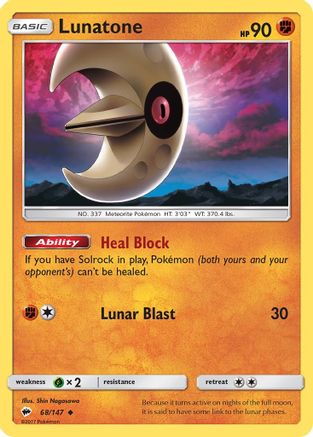 Lunatone (68/147) - SM  Burning Shadows Reverse Holofoil - Uncommon