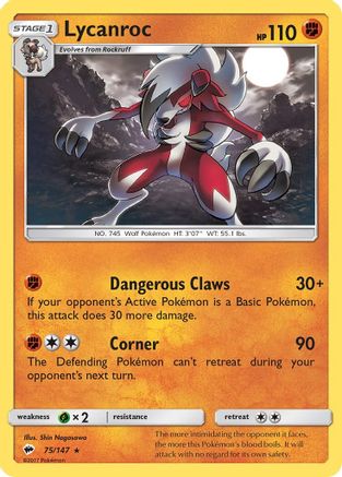 Lycanroc (75/147) - SM  Burning Shadows Reverse Holofoil - Holo Rare
