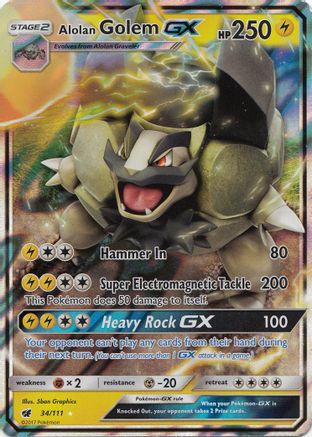 Alolan Golem GX (34/111) - SM  Crimson Invasion Holofoil - Ultra Rare