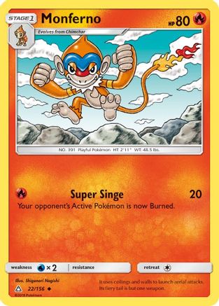 Monferno (22/156) - SM  Ultra Prism Reverse Holofoil - Uncommon