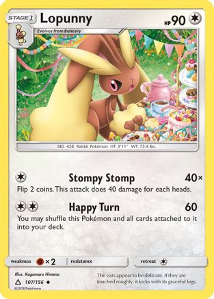 Lopunny (107/156) - SM  Ultra Prism Reverse Holofoil - Uncommon