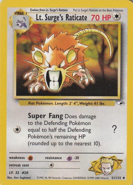 Lt. Surge's Raticate 051/132 - Gym Heroes Unlimited - Uncommon