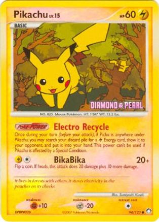 Pikachu - 94/123 (Diamond & Pearl) 94 - Burger King Promos Reverse Holofoil