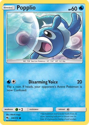 Popplio (64/214) - SM  Lost Thunder Reverse Holofoil - Common