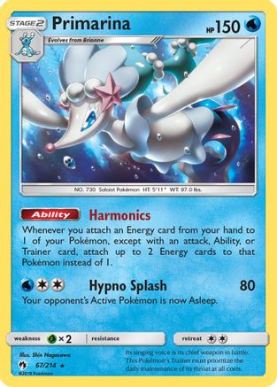 Primarina (67/214) - SM  Lost Thunder Reverse Holofoil - Rare