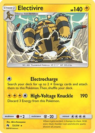 Electivire 072 - SM  Lost Thunder Reverse Holofoil - Rare