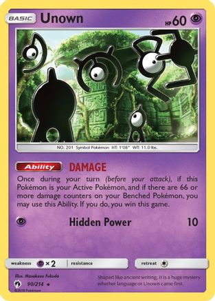 Unown (90/214) - SM  Lost Thunder Reverse Holofoil - Rare