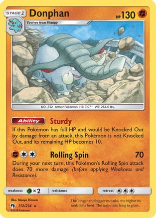 Donphan (112/214) - SM  Lost Thunder Reverse Holofoil - Rare