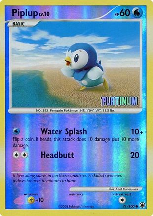 Piplup [Platinum] (71/100) - Burger King Promos Reverse Holofoil - Promo
