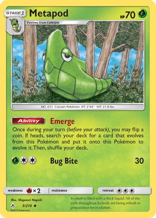 Metapod (3/214) - SM  Unbroken Bonds Reverse Holofoil - Uncommon