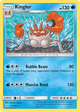 Kingler (47/214) - SM  Unbroken Bonds Reverse Holofoil - Rare