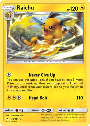Raichu (55/214) - SM  Unbroken Bonds Reverse Holofoil - Rare