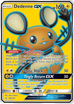 Dedenne GX (Full Art) (195/214) - SM  Unbroken Bonds Holofoil - Ultra Rare