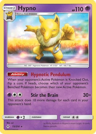 Hypno (72/214) - SM  Unbroken Bonds Reverse Holofoil - Rare