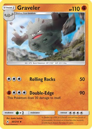 Graveler (88/214) - SM  Unbroken Bonds Reverse Holofoil - Uncommon