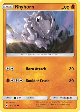Rhyhorn (93/214) - SM  Unbroken Bonds Reverse Holofoil - Common