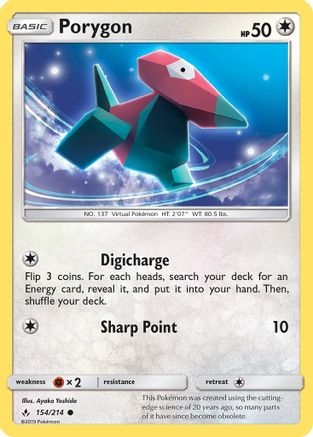 Porygon (154/214) - SM  Unbroken Bonds Reverse Holofoil - Common