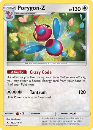 Porygon-Z (157/214) - SM  Unbroken Bonds Reverse Holofoil - Holo Rare