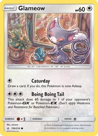 Glameow 159/214 - SM  Unbroken Bonds Reverse Holofoil - Common