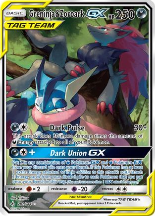 Greninja & Zoroark GX  (Alternate Full Art) (201/214) - SM  Unbroken Bonds Holofoil - Ultra Rare