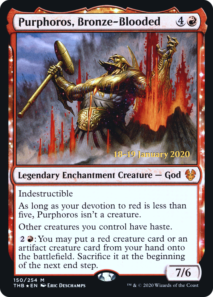 Purphoros, Bronze-Blooded (PTHB-150S) - Theros Beyond Death Promos: (nyxtouched) Foil