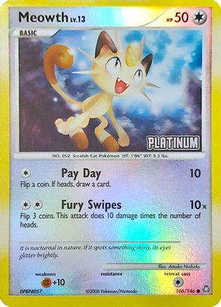 Meowth - 106/146 [Platinum] 106 - Burger King Promos Reverse Holofoil