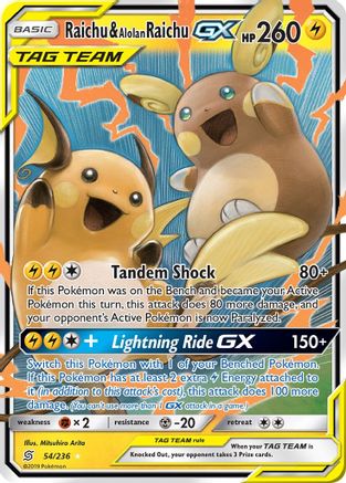 Raichu & Alolan Raichu GX (54/236) - SM  Unified Minds Holofoil - Ultra Rare