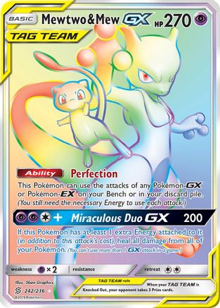 Mewtwo & Mew GX (Secret) - 242/236 - SM  Unified Minds Holofoil