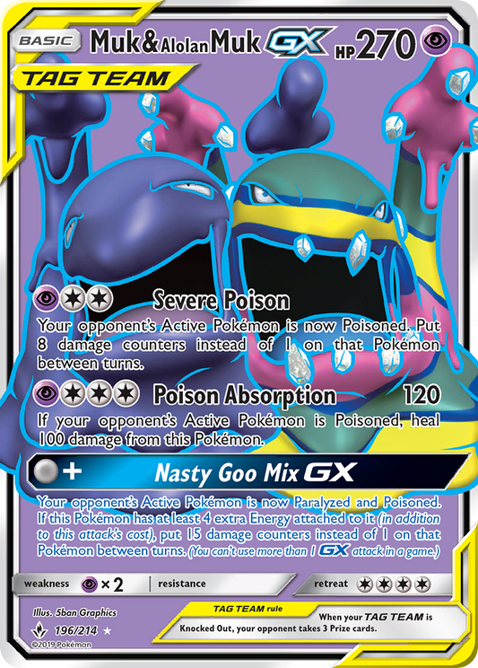 Muk & Alolan Muk GX  (Full Art) (196/214) - SM  Unbroken Bonds Holofoil - Ultra Rare