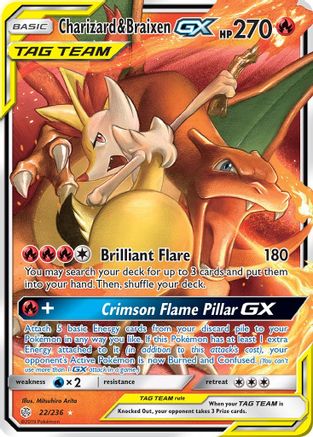 Charizard & Braixen GX (22/236) - SM  Cosmic Eclipse Holofoil - Ultra Rare