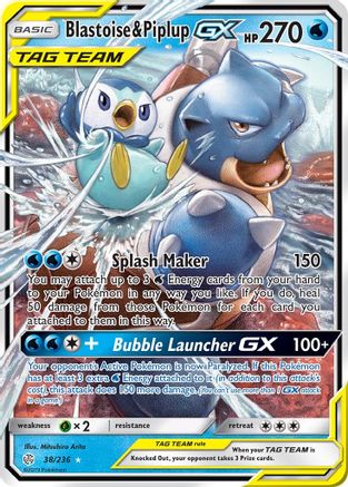 Blastoise & Piplup GX - 038/236 - SM  Cosmic Eclipse Holofoil - Ultra Rare