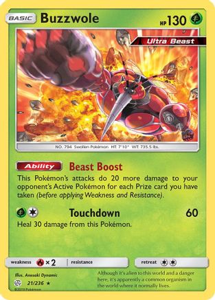 Buzzwole - 021/236 - SM  Cosmic Eclipse Reverse Holofoil - Holo Rare