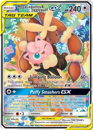 Mega Lopunny & Jigglypuff GX (Alternate Full Art) (226/236) - SM  Cosmic Eclipse Holofoil - Ultra Rare