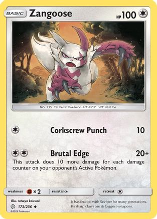 Zangoose (173/236) - SM  Cosmic Eclipse Reverse Holofoil - Uncommon