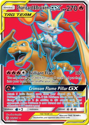 Charizard & Braixen GX (Full Art) (212/236) - SM  Cosmic Eclipse Holofoil - Ultra Rare