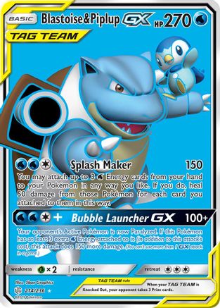 Blastoise & Piplup GX (Full Art) - 214/236 - SM  Cosmic Eclipse Holofoil - Ultra Rare